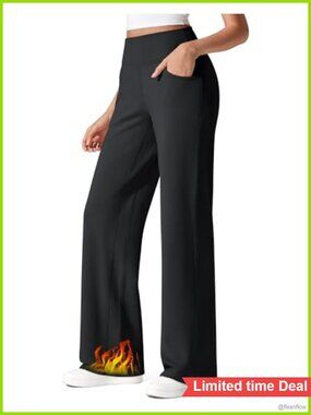 Fleece Lined Wide Leg Yoga Pants with Pockets